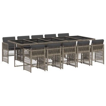 Set mobilier de grădină cu perne, 11 piese, gri, poliratan - Img 2