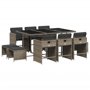 Set mobilier de grădină cu perne, 11 piese, gri, poliratan - Img 2