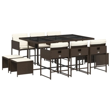 Set mobilier de grădină cu perne, 11 piese, maro, poliratan - Img 2