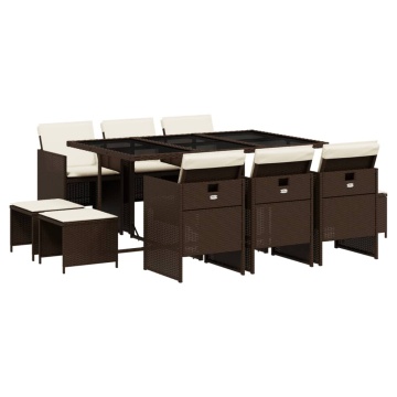 Set mobilier de grădină cu perne, 11 piese, maro, poliratan - Img 2