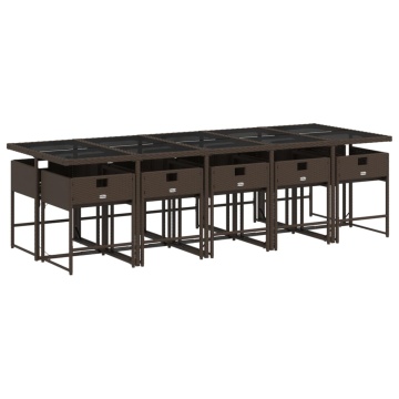 Set mobilier de grădină cu perne, 11 piese, maro, poliratan - Img 3
