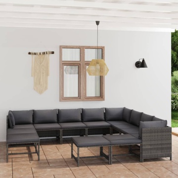 Set mobilier de grădină cu perne, 12 piese, gri, poliratan - Img 1