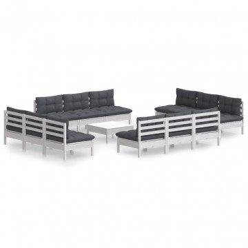 Set mobilier de grădină cu perne, 13 piese, antracit, lemn pin - Img 2