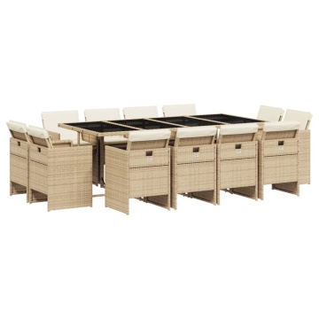 Set mobilier de grădină cu perne, 13 piese, bej, poliratan - Img 2