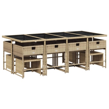 Set mobilier de grădină cu perne, 13 piese, bej, poliratan - Img 3