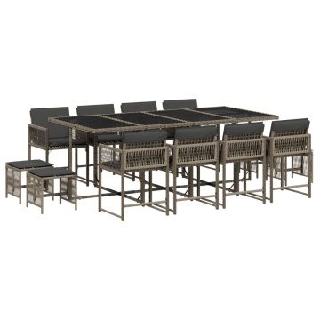 Set mobilier de grădină cu perne, 13 piese, gri, poliratan - Img 2