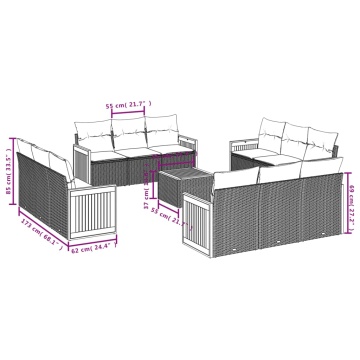 Set mobilier de grădină cu perne, 13 piese, gri, poliratan - Img 6
