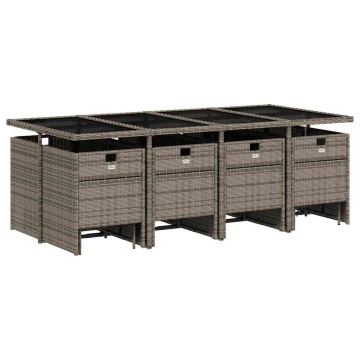 Set mobilier de grădină cu perne, 13 piese, gri, poliratan - Img 3
