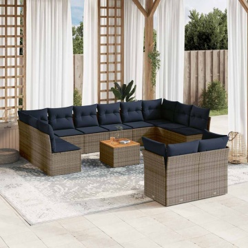 Set mobilier de grădină cu perne, 13 piese, gri, poliratan - Img 1