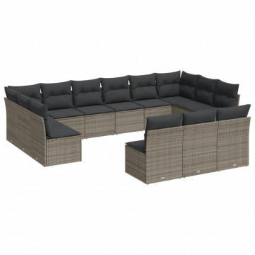 Set mobilier de grădină cu perne, 13 piese, gri, poliratan - Img 2