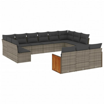 Set mobilier de grădină cu perne, 13 piese, gri, poliratan - Img 2