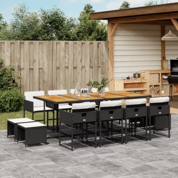Set mobilier de grădină cu perne, 13 piese, negru, poliratan - Img 1