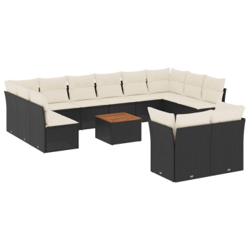 Set mobilier de grădină cu perne, 13 piese, negru, poliratan - Img 2