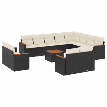 Set mobilier de grădină cu perne, 13 piese, negru, poliratan - Img 2