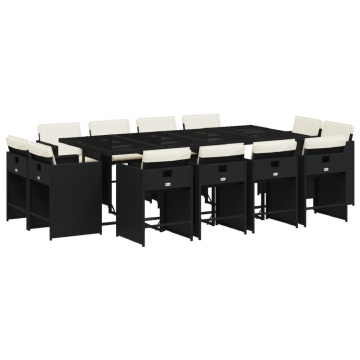 Set mobilier de grădină cu perne, 13 piese, negru, poliratan - Img 2