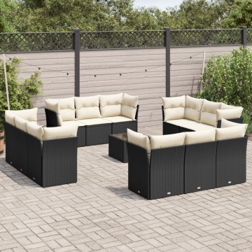 Set mobilier de grădină cu perne, 13 piese, negru, poliratan - Img 1