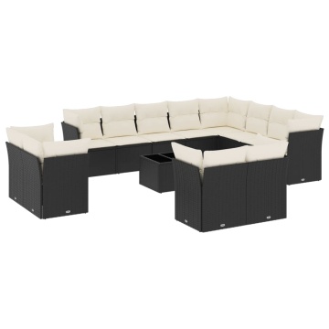 Set mobilier de grădină cu perne, 13 piese, negru, poliratan - Img 2