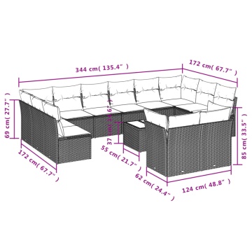 Set mobilier de grădină cu perne, 13 piese, negru, poliratan - Img 3