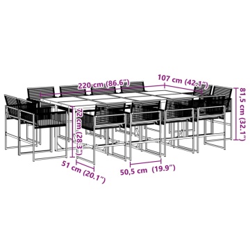 Set mobilier de grădină cu perne, 13 piese, negru, poliratan - Img 7