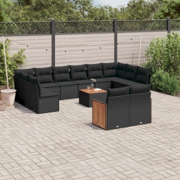 Set mobilier de grădină cu perne, 13 piese, negru, poliratan - Img 1