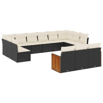 Set mobilier de grădină cu perne, 13 piese, negru, poliratan - Img 2