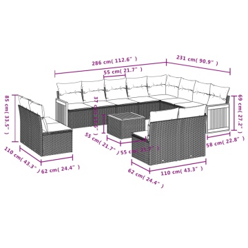 Set mobilier de grădină cu perne, 13 piese, negru, poliratan - Img 3