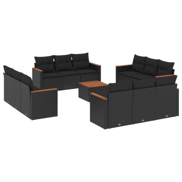Set mobilier de grădină cu perne, 13 piese, negru, poliratan - Img 2