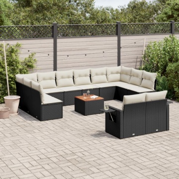Set mobilier de grădină cu perne, 13 piese, negru, poliratan - Img 1