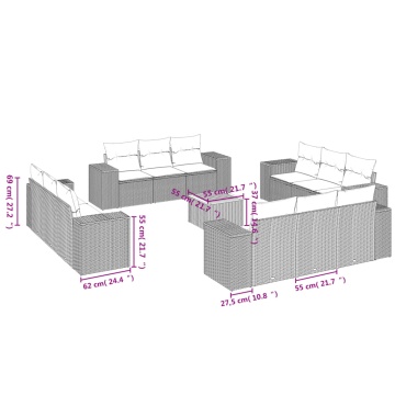 Set mobilier de grădină cu perne, 13 piese, negru, poliratan - Img 3