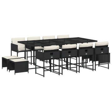 Set mobilier de grădină cu perne, 13 piese, negru, poliratan - Img 2