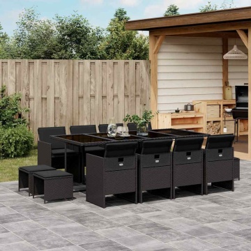 Set mobilier de grădină cu perne, 13 piese, negru, poliratan - Img 1