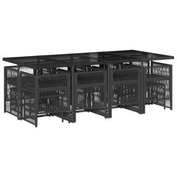 Set mobilier de grădină cu perne, 13 piese, negru, poliratan - Img 3