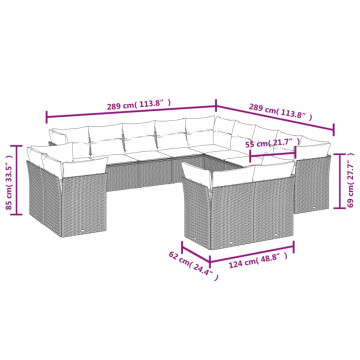 Set mobilier de grădină cu perne, 13 piese, negru, poliratan - Img 3