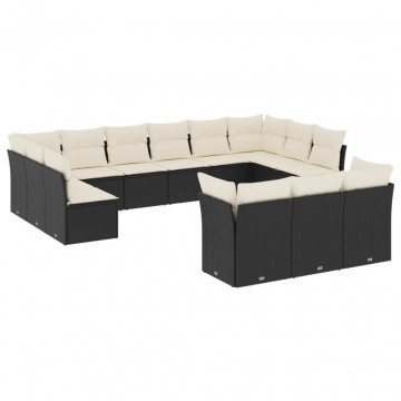 Set mobilier de grădină cu perne, 13 piese, negru, poliratan - Img 2