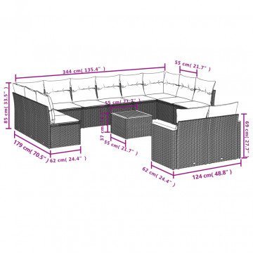 Set mobilier de grădină cu perne, 13 piese, negru, poliratan - Img 7