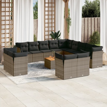 Set mobilier de grădină cu perne, 14 piese, gri, poliratan - Img 1