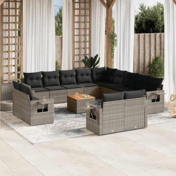 Set mobilier de grădină cu perne, 14 piese, gri, poliratan - Img 1
