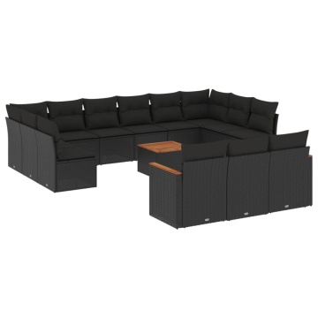 Set mobilier de grădină cu perne, 14 piese, negru, poliratan - Img 2