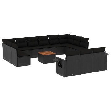 Set mobilier de grădină cu perne, 14 piese, negru, poliratan - Img 2