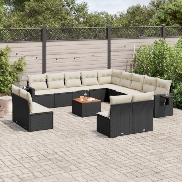 Set mobilier de grădină cu perne, 14 piese, negru, poliratan - Img 1