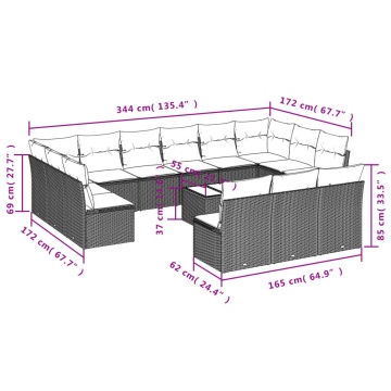 Set mobilier de grădină cu perne,14 piesegri deschis, poliratan - Img 3