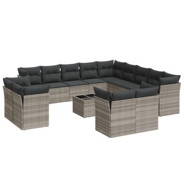 Set mobilier de grădină cu perne,14 piesegri deschis, poliratan - Img 2