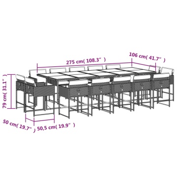 Set mobilier de grădină cu perne, 15 piese, bej, poliratan - Img 7