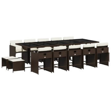 Set mobilier de grădină cu perne, 15 piese, maro, poliratan - Img 2