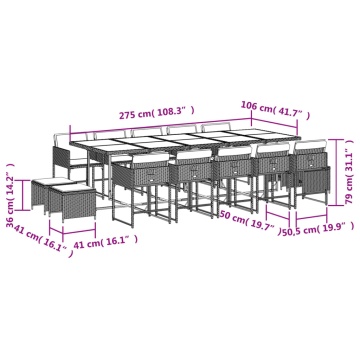 Set mobilier de grădină cu perne, 15 piese, maro, poliratan - Img 5
