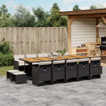 Set mobilier de grădină cu perne, 15 piese, negru, poliratan - Img 1