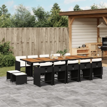 Set mobilier de grădină cu perne, 15 piese, negru, poliratan - Img 1
