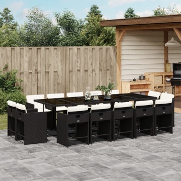 Set mobilier de grădină cu perne, 15 piese, negru, poliratan - Img 1
