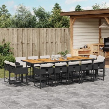 Set mobilier de grădină cu perne, 15 piese, negru, poliratan - Img 1