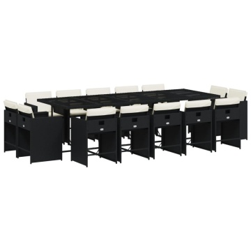 Set mobilier de grădină cu perne, 15 piese, negru, poliratan - Img 2